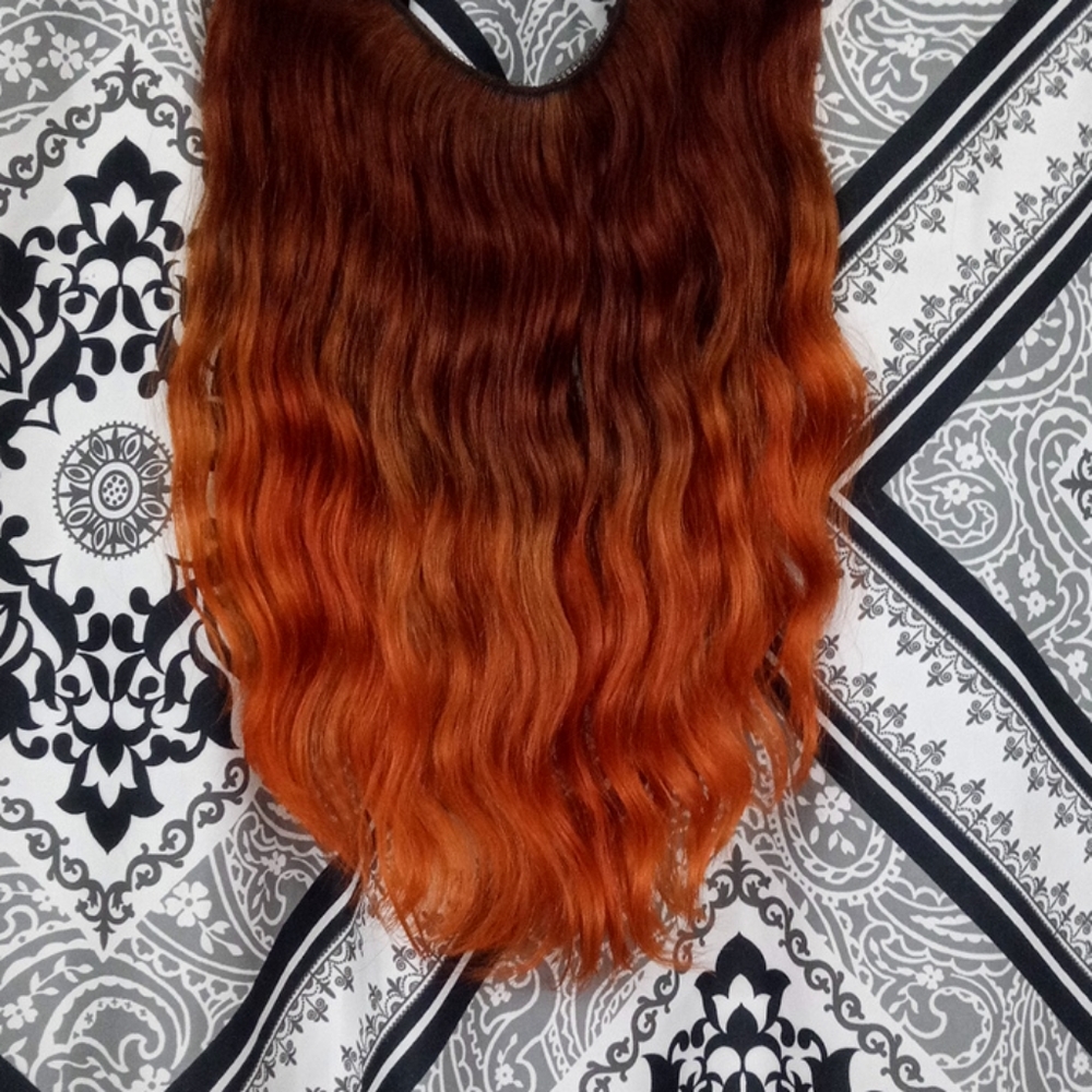 14" human hair halo extensions, custom dyed